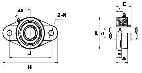 45mm Mounted Bearing UCFL209 + 2 Bolts Flanged Cast Housing:vxb:Ball Bearings